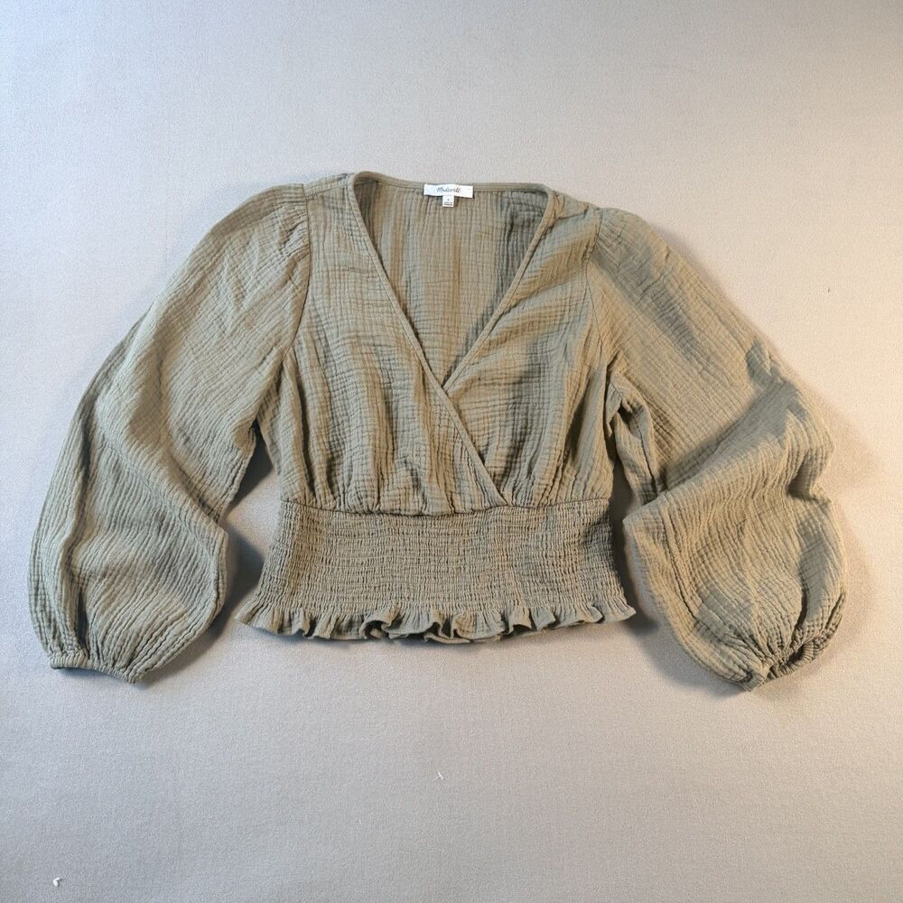 Madewell - Lightspun Julianne Smocked-Waist Top Womens Green Cotton sz. SMALL